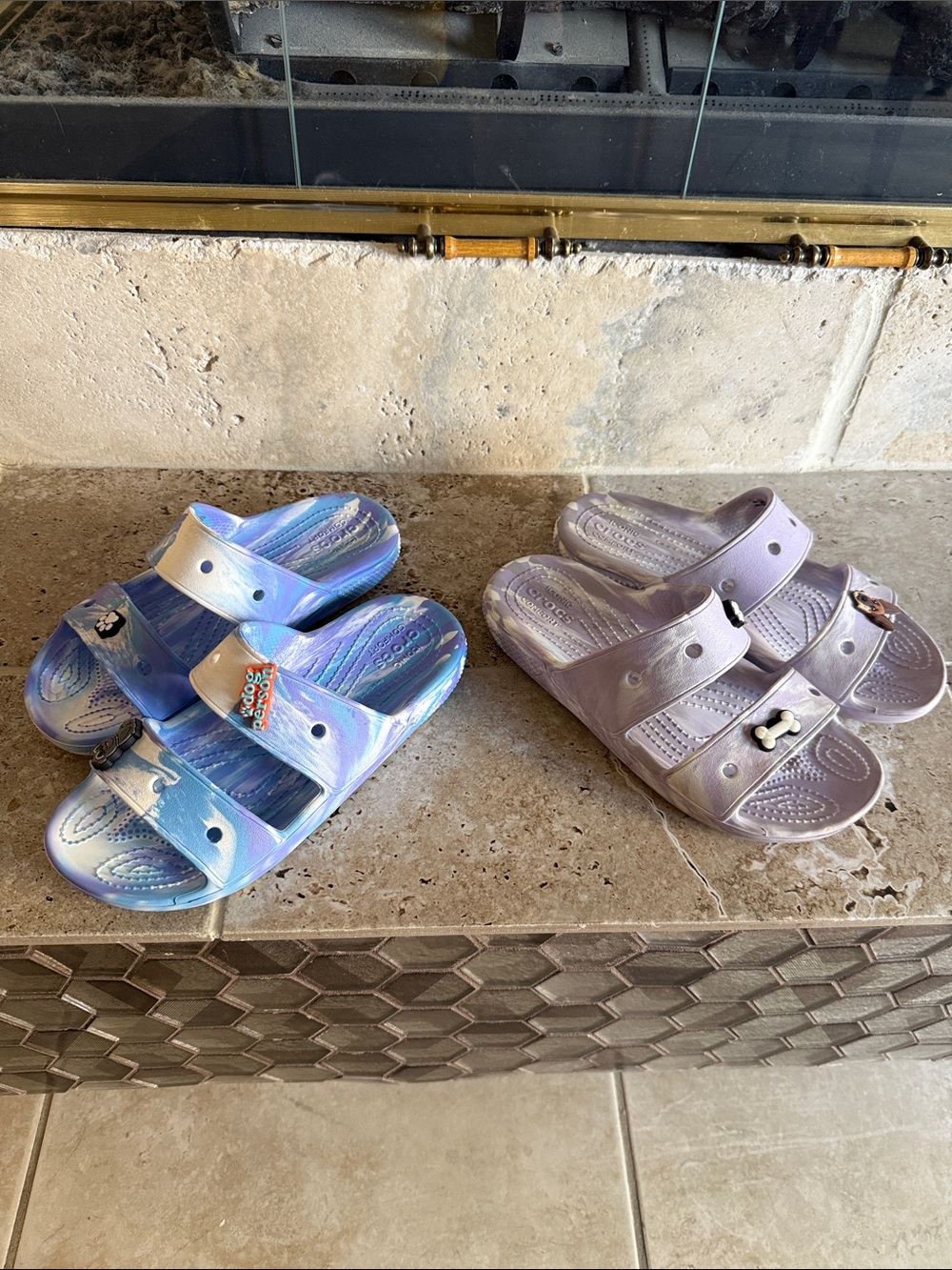 CROCS bundle Double-Strap Slide Sandals in Iridescent Blue and Lavender